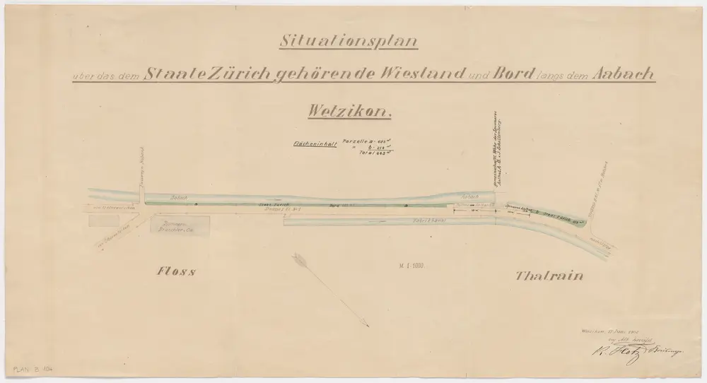 Wetzikon: Dem Staate Zürich gehörendes Wiesland und Bord entlang des Aabachs; Situationsplan