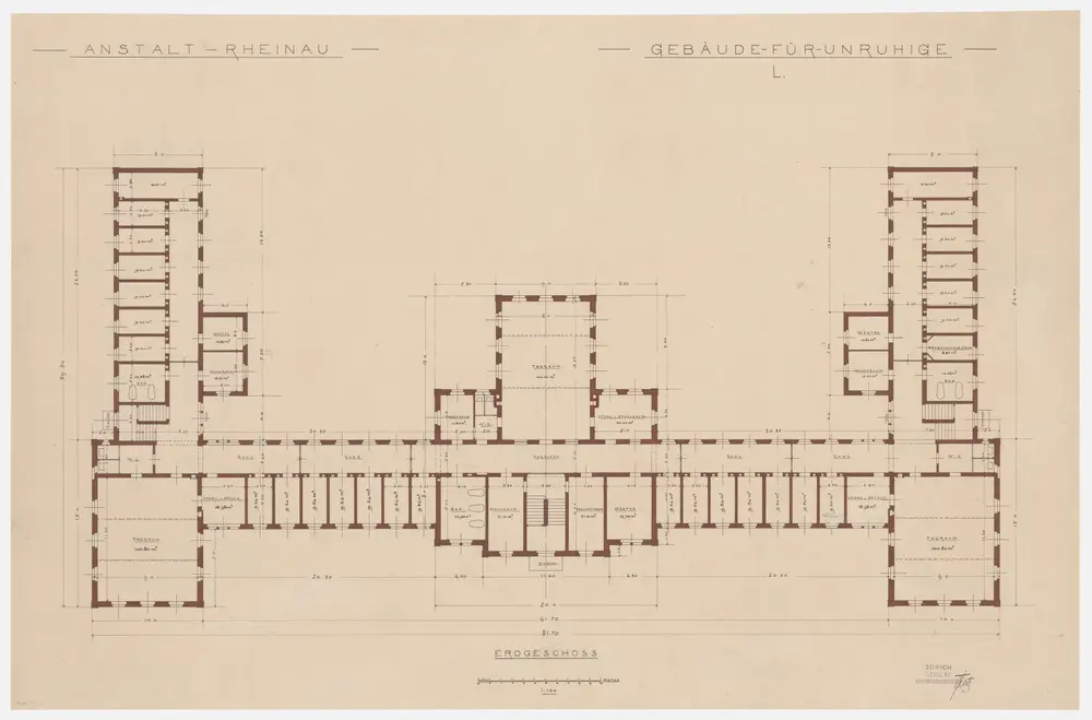 Pflegeanstalt Neu-Rheinau: Gebäude L für Unruhige, Erdgeschoss; Grundriss