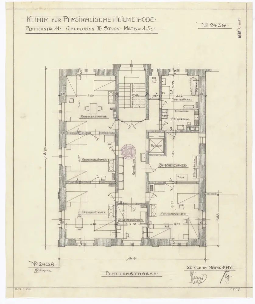 Universitätspoliklinik für physikalische Heilmethoden, Plattenstrasse 11: 2. Stock; Grundriss