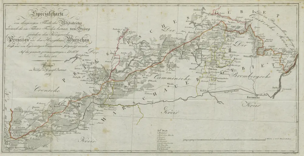 Ueber die durch den Tilsiter Frieden vom 9. Julius 1807 veranlasste Theilung von Westpreussen, deren Flächen-Inhalt und die jetzige neue Gränze von der Drage bis zur Weichsel, etc