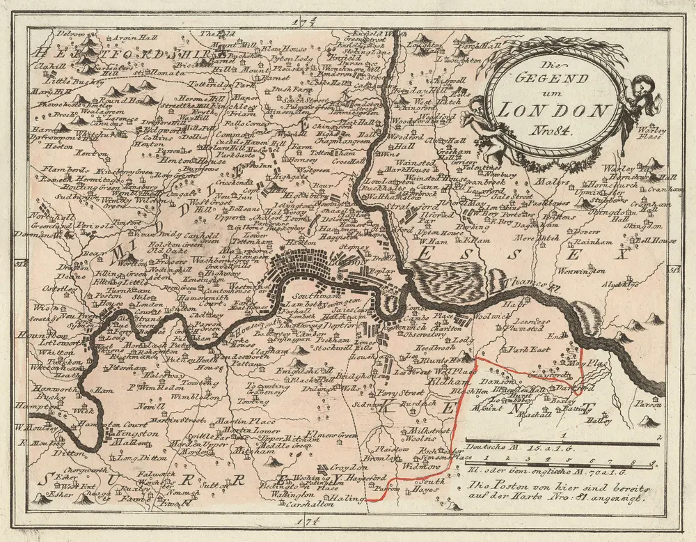 Die Gegend um London Nro. 84. [Karte], in: Schauplatz Der Fünf Theile Der Welt, S. 186.