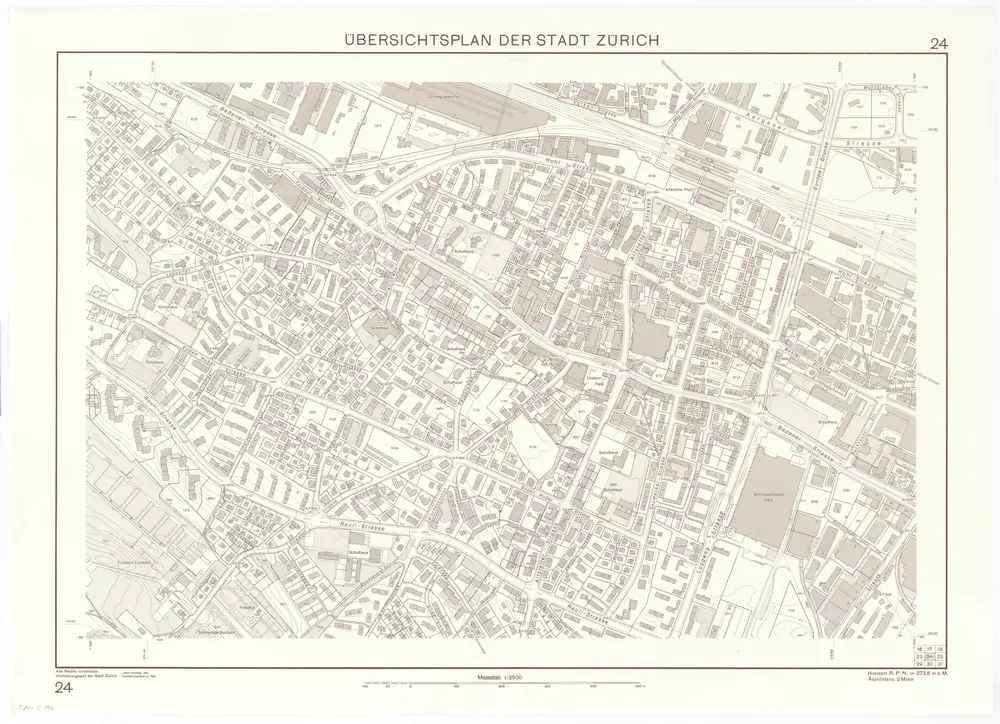 Übersichtsplan der Stadt Zürich in 57 Blättern, Blatt 24: Teil von Altstetten zwischen Bahnhof und Sportanlage Buchlern