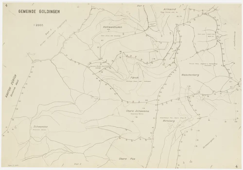 Fischenthal, Goldingen SG: Waldungen: Goldingen SG: Welschenberg, Wirtsberg, Schwämi (Schwemme), Ferch (Färch), Boalp (Poo); Grundriss (Blatt 4)