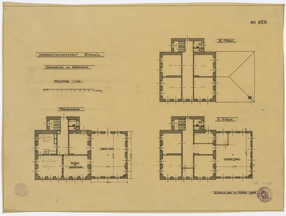 Hinwil: Korrektionsanstalt Ringwil, Wohnhaus; Grundrisse