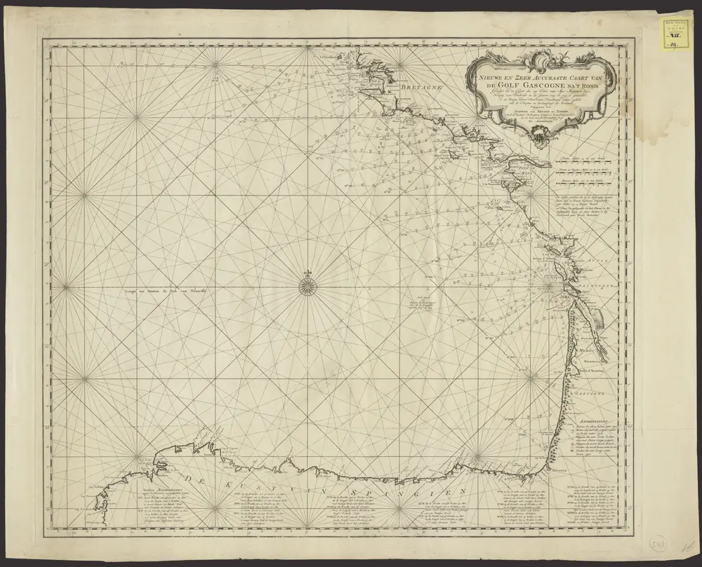 Nieuwe en zeer accuraate caart van de Golf Gascogne na 't Rond, gevolgt na de caart die op Order van Syn Majesteit de Koning van Vrankryk in de Jaaren 1750 en 1751 is gemaakt ...
