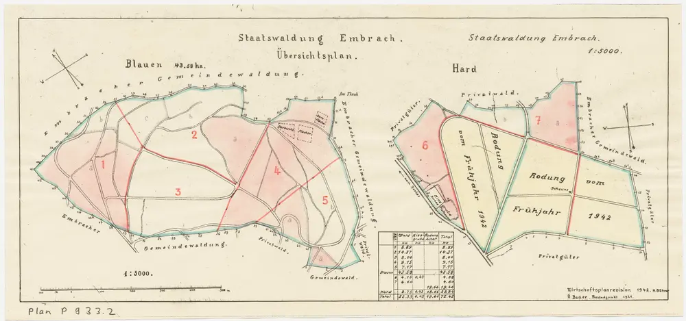 Embrach: Staatswaldungen Blauen und Hard: Grundrisse