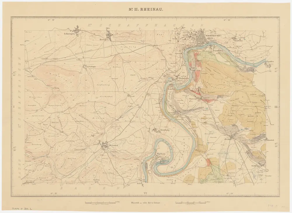 Kanton Zürich: Waldungen, Rebberge und Rodungen um die Mitte des 17. Jahrhunderts: Blatt II: Rheinau