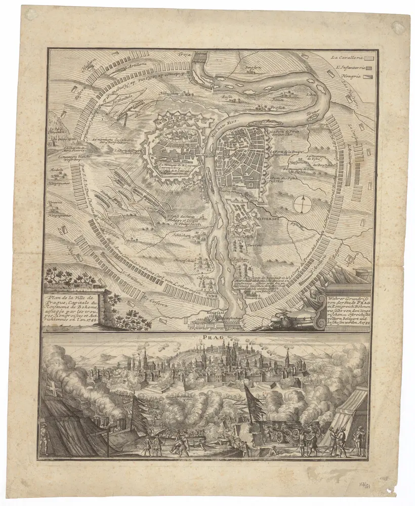 Plan de la ville de Prague, capitale du royaume de Boheme, assiegée par les troupes Hongroisses et Autrichiennes en l'an 1742