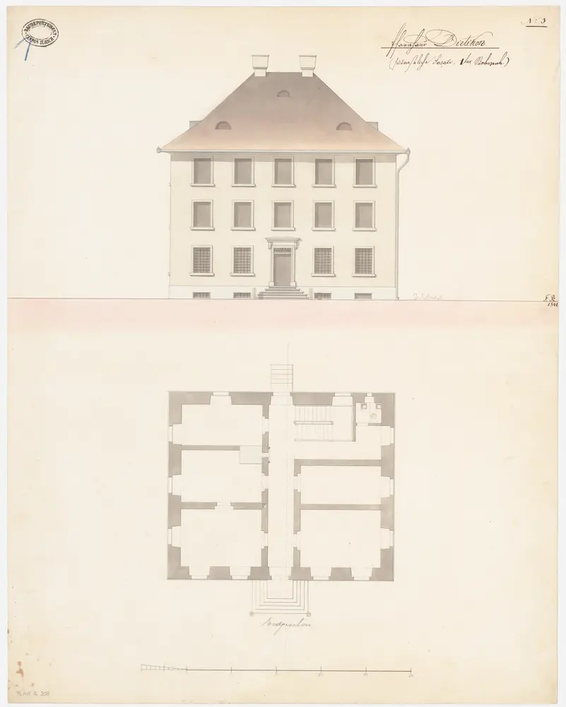 Dietikon: Pfarrhaus; Südwestansicht und Grundriss des Erdgeschosses (Nr. 3)