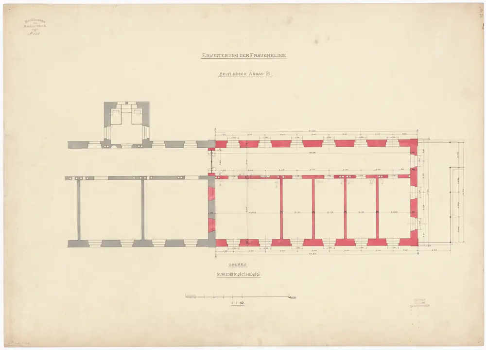 Frauenklinik Zürich: Erweiterung, seitlicher Anbau B; Oberes Erdgeschoss; Grundriss