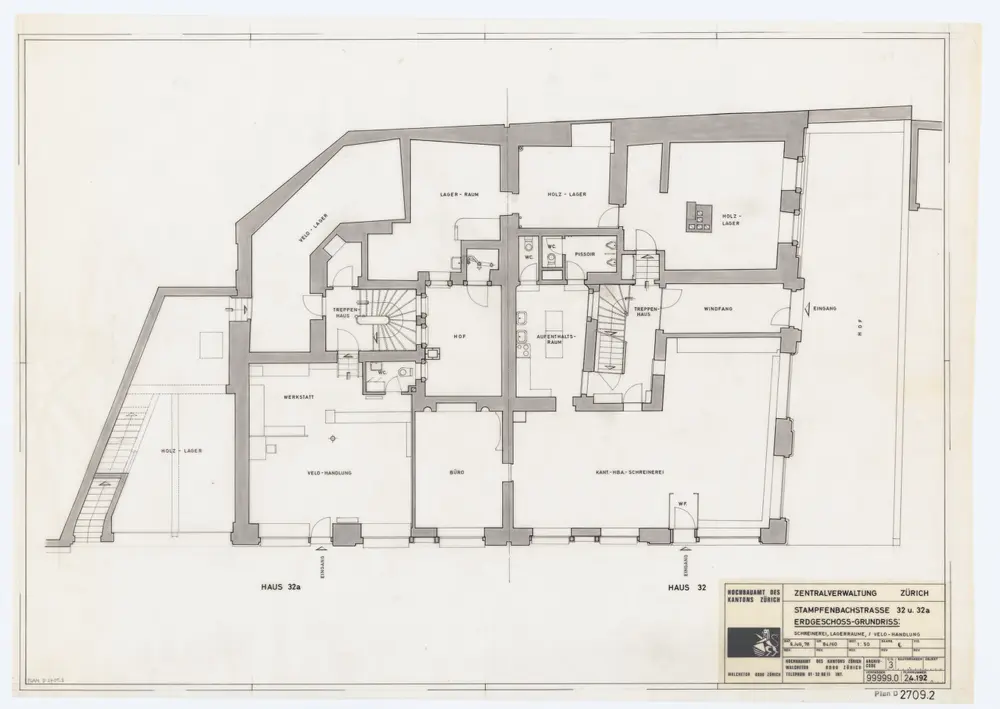 Zentralverwaltung, Stampfenbachstrasse 32 und 32 a: Grundrisse: Erdgeschoss; Grundriss