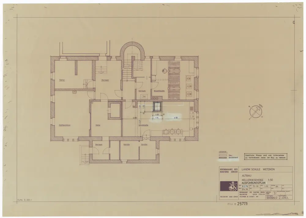 Wetzikon: Landwirtschaftliche Schule Oberland, Altbau: Kellergeschoss; Grundriss