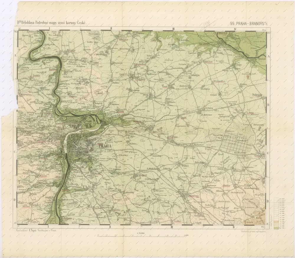 Podrobné mapy zemí koruny české v měřítku 1:75 000 a průvodce statisticko-historický po všech místech na těchto mapách uvedených. - Praha-Brandýs n. L. List 55