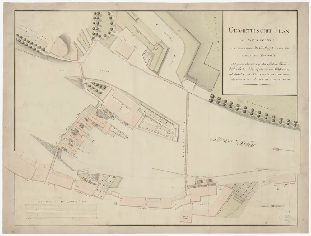 Zürich: Limmat von oberhalb des unteren Mühlestegs bis zur Neumühle (ehemalige Walkmühle); Situationsplan (Zürichsee-Abfluss Nr. 3 a)