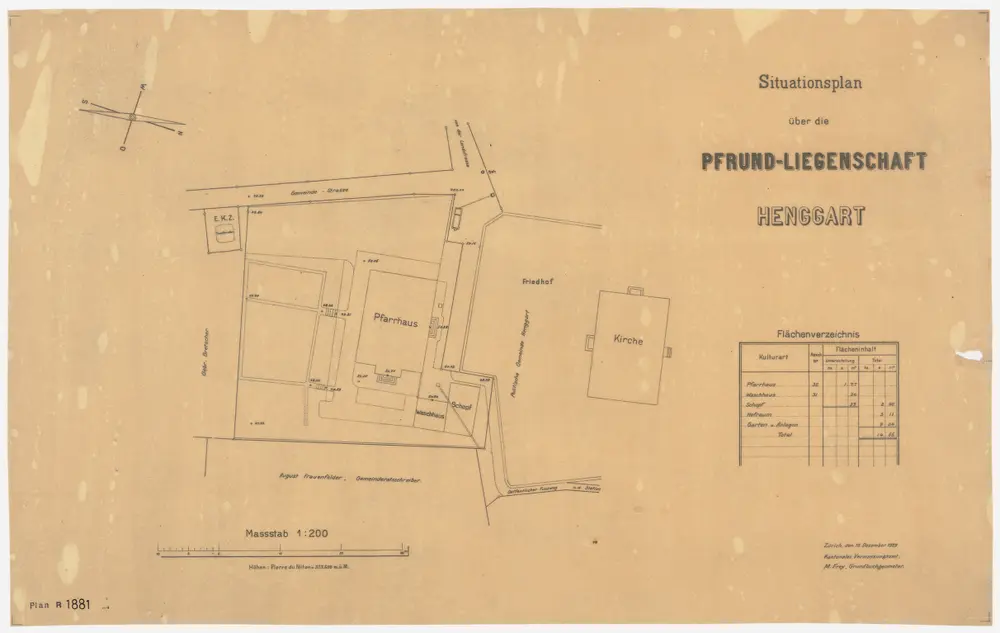 Henggart: Pfrundliegenschaft mit Kirche, Pfarrhaus und Umgebung; Grundriss