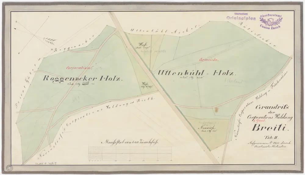 Nürensdorf: Gemeinde- und Genossenschaftswaldungen Breite-Hakab: Genossenschaftswaldung bzw. Gemeindewaldung Breite mit Roggenacher und Uttenbüel (Uttenbühl); Grundriss (Tab. II)