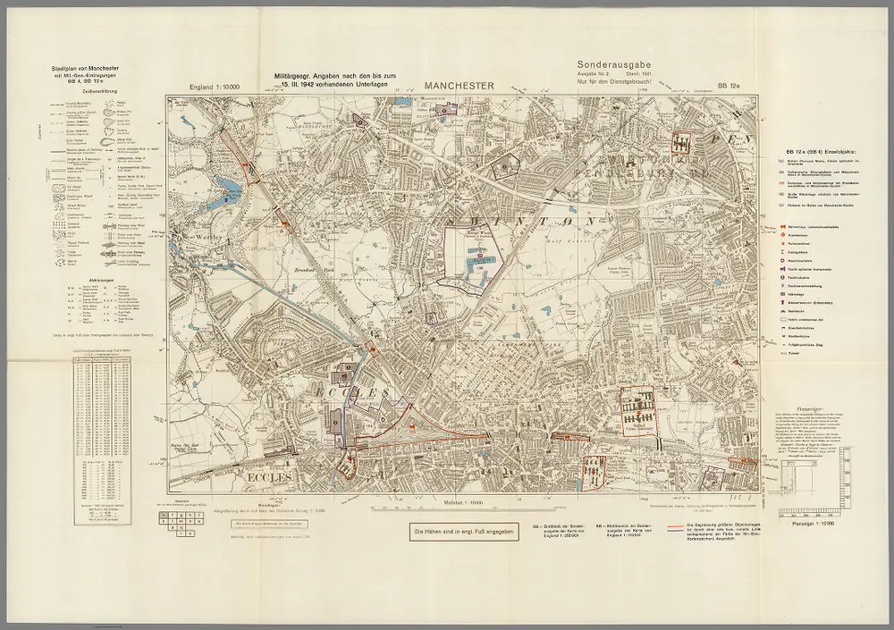 Street Map of Manchester, England with Military-Geographic Features.  BB 12e.