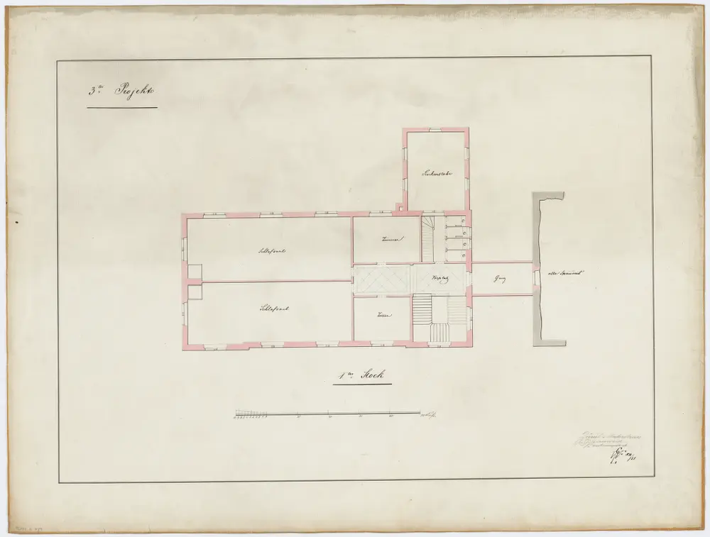 Unterstrass: Spanweid, projektiertes Badehaus, 1. Stock; Grundriss