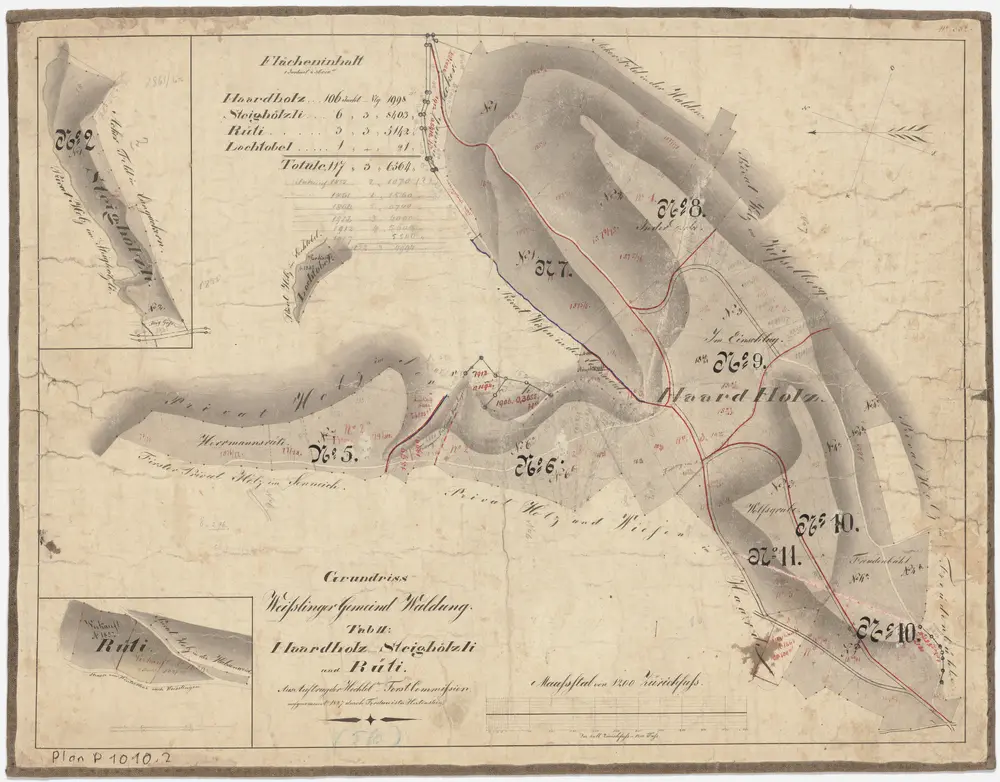 Weisslingen: Gemeindewaldungen: Hard (Haardholz), Steigholz (Steighölzli), Rüti; Grundrisse (Tab. II)