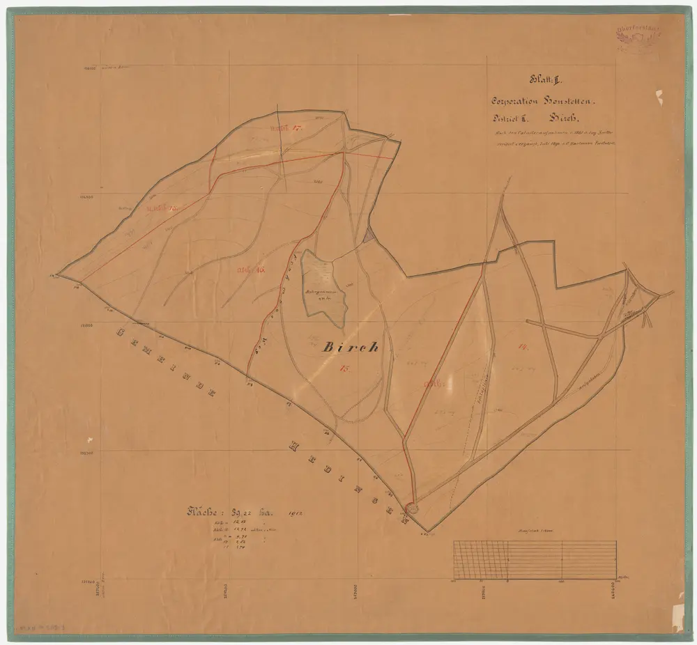 Bonstetten: Genossenschaftswaldung: Distrikt II (Birch); Grundriss (Blatt II)