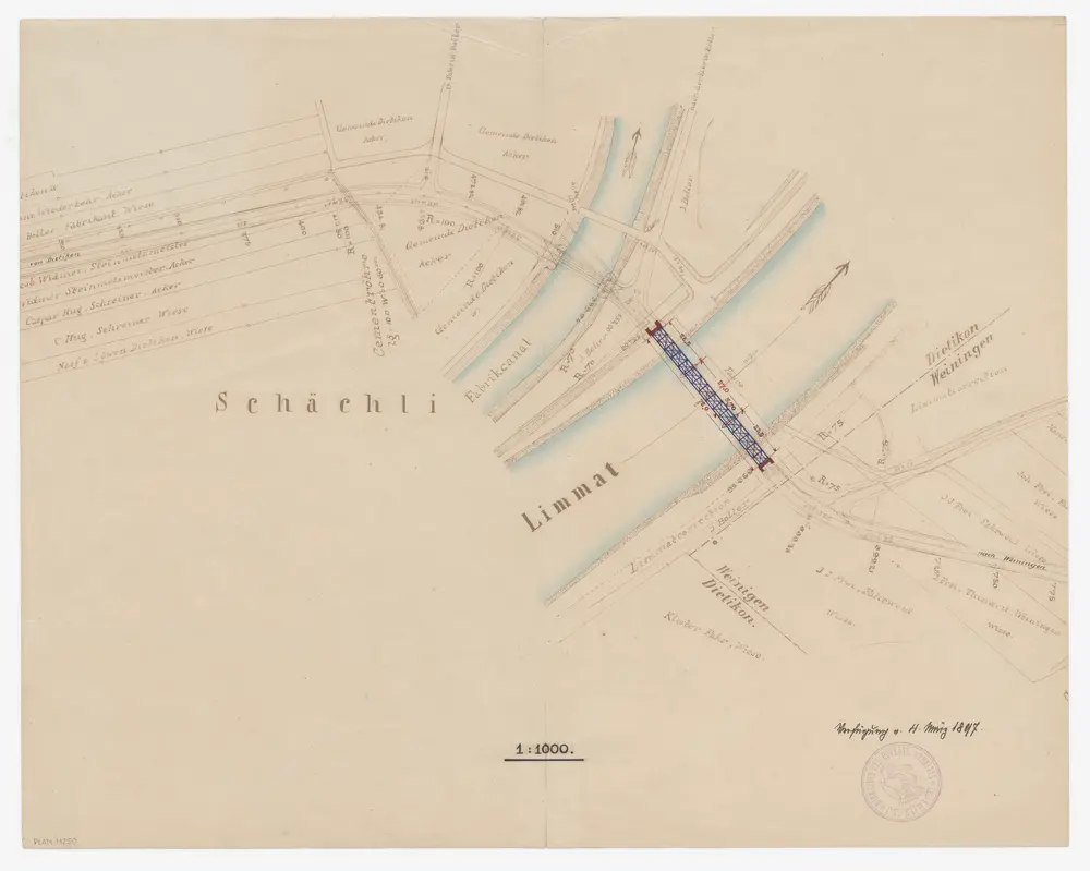 Dietikon: Brücke über die Limmat; Situationsplan