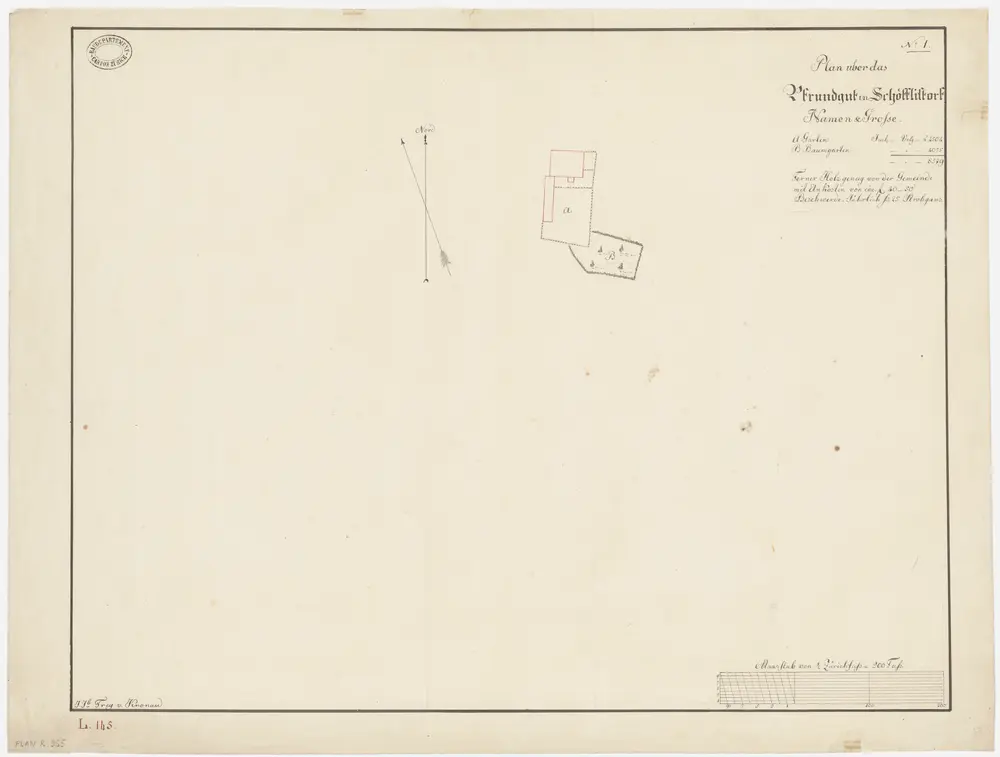 Schöfflisdorf: Pfrundgüter Garten und Baumgarten beim Pfarrhaus; Grundriss (Nr. 1)