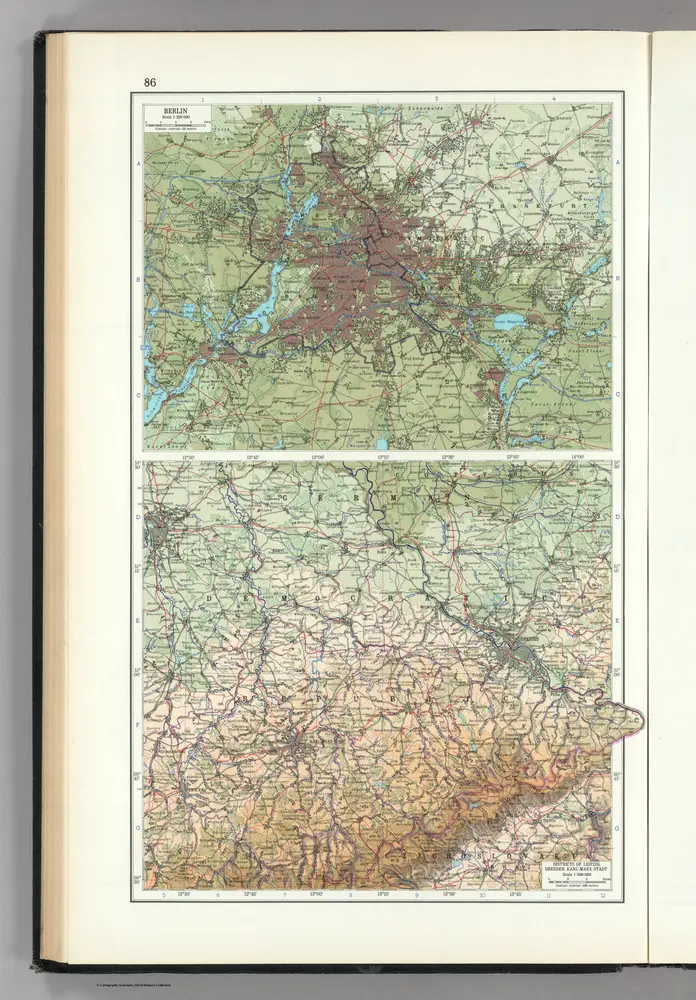 86.  Berlin, Districts of Leipzig, Dresden, Karl-Marx-Stadt.  The World Atlas.