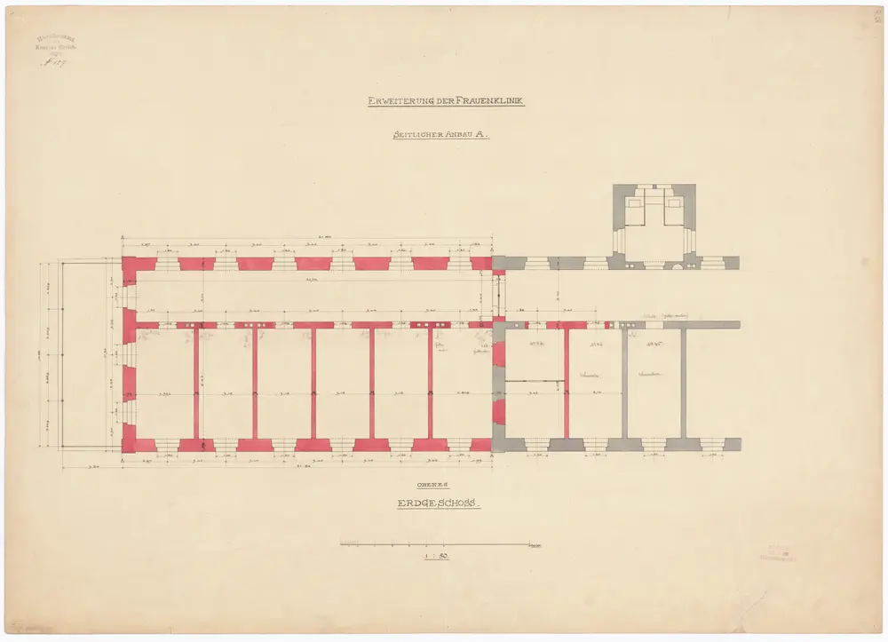 Frauenklinik Zürich: Erweiterung, seitlicher Anbau A; Oberes Erdgeschoss; Grundriss