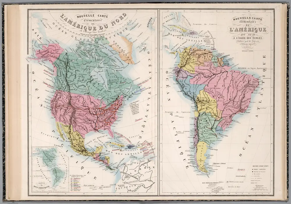 Nouvelle Carte Elementaire de L'Amerique du Nord et L'Amerique du Sud.