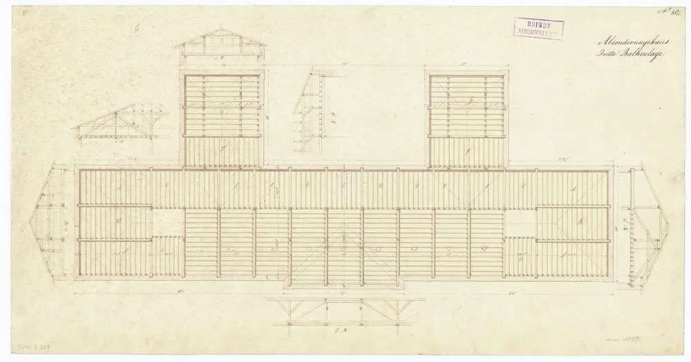 Kantonsspital Zürich, projektiertes Absonderungshaus, Oberstrass: Dritte Balkenanlage; Grundriss