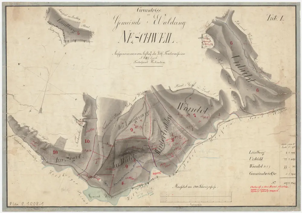 Weisslingen: Gemeindewaldung Neschwil: Lindberg, Unenbüel (Unbühl), Wandel, Winterhalden, Rüteli, Langenwegg, Sägel (Segel); Grundrisse (Tab. I)