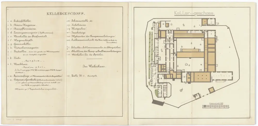 Kantonale Strafanstalt Oetenbach: Anstaltsareal: Kellergeschoss; Grundriss