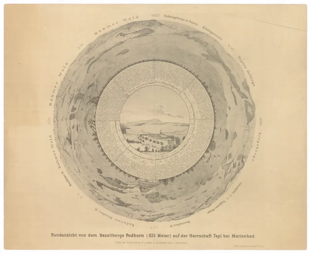 Rundansicht von dem Basaltberge Podhorn (833 Meter) auf der Herrschaft Tepl bei Marienbad