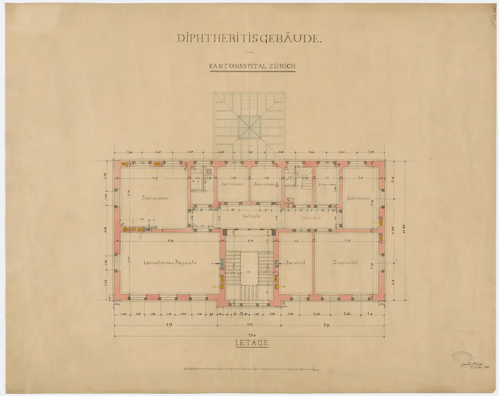 Fluntern: Kantonsspital, Diphtherie-Gebäude, 1. Stock; Grundriss