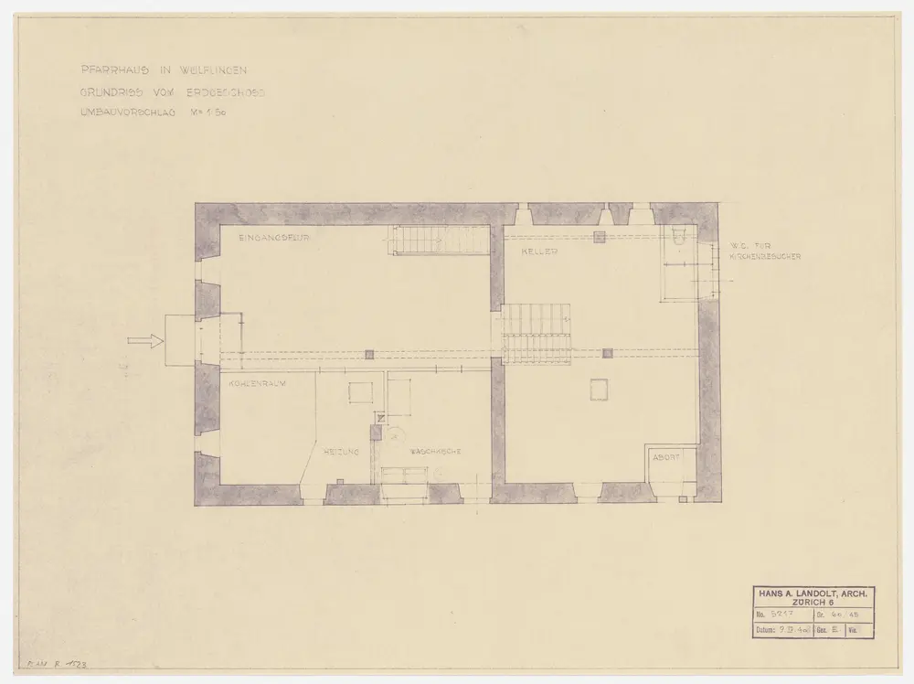 Winterthur: Pfarrhaus in Wülflingen, projektierter Umbau, Erdgeschoss; Grundriss