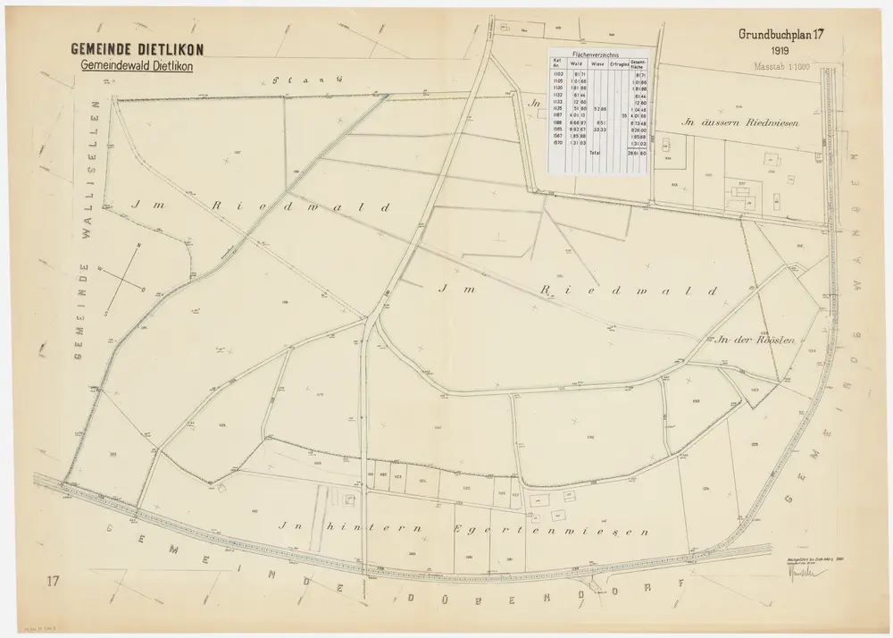 Dietlikon: Gemeindewaldung: Riedwald, Hinterägert (In hintern Egertenwiesen), Röslen (In der Rööslen); Grundriss