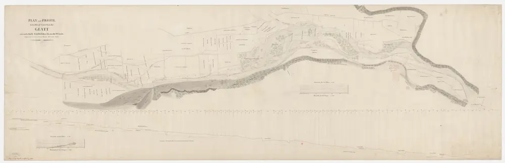 Glattfelden: Unterhalb Glattfelden bis in die Wände, Glattkorrektion; Situationsplan und Längsprofil
