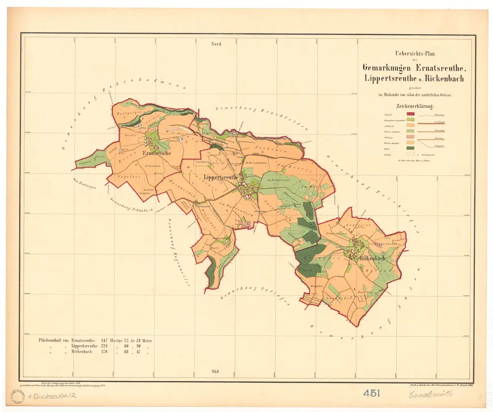 Ernatsreute, Lippertsreute, Stadt Überlingen, FN mit Lippertsreute und Rickenbach. GLAK H-1 Gemarkungspläne