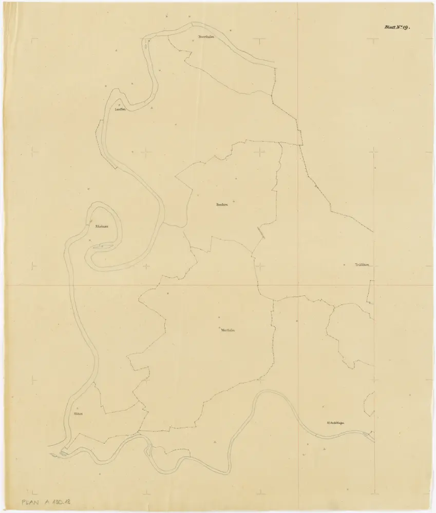 Vorlagen für die Topographische Karte des Kantons Zürich (Wild-Karte): Pausen mit Gemeindegrenzen: Blatt 19: Marthalen und umliegende Gemeinden