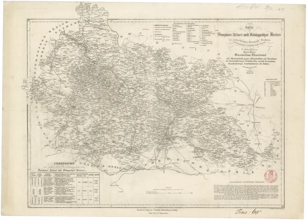 Karte des Bunzlauer- Jičiner- und Königgrätzer Kreises im oestreichischen Kronlande Boehmen