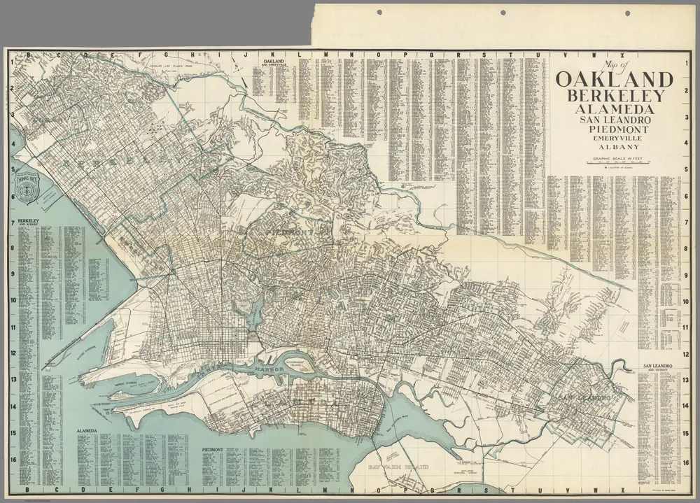 Map of Oakland, Berkeley, Alameda, San Leandro, Piedmont, Emeryville, Albany, California.