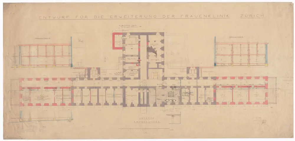 Gebäranstalt: Entwurf für die Erweiterung; Unteres Erdgeschoss; Grundriss