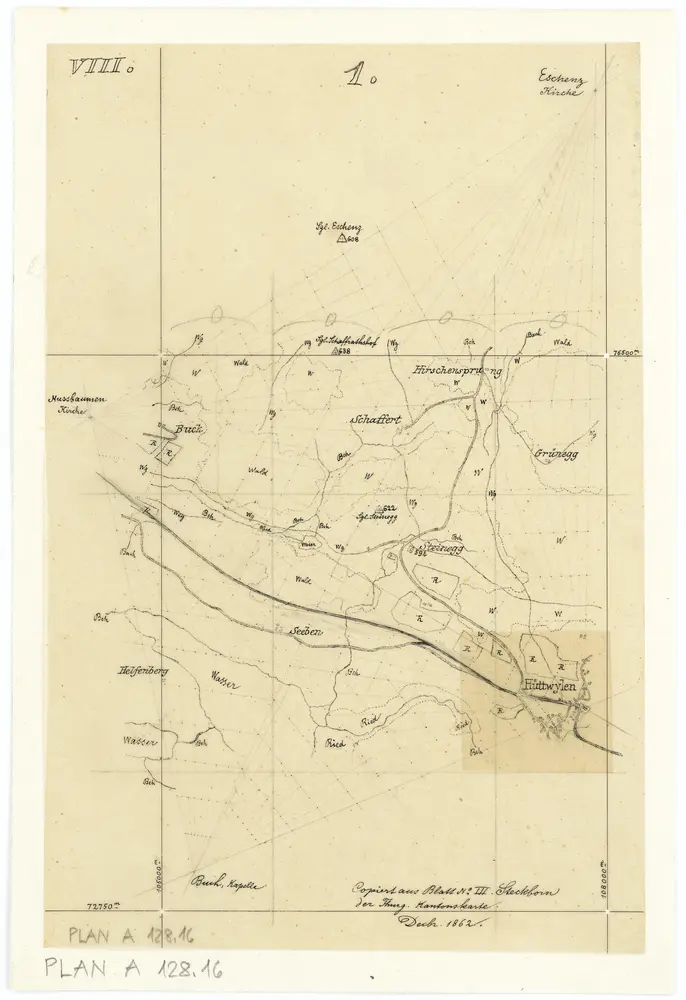 Vorlagen für die Topographische Karte des Kantons Zürich (Wild-Karte): Kopien aus anderen Kartenwerken für ausserkantonale Gebiete: Hüttwilen