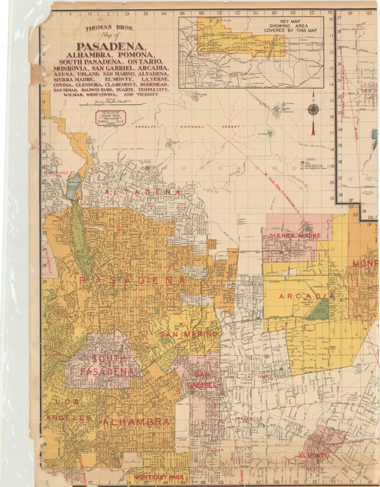 Map of Pasadena, Alhambra, Pomona, South Pasadena, Ontario, San Gabriel, Arcadia, Azusa, Monrovia, Upland, San Marino, Altadena, Sierra Madra, El Monte, La Verne, Covina, Glendora, Claremont, Rosemead, San Dimas, Baldwin Park, Duarte, Temple City, Wilmar, West Covina, and vicinity