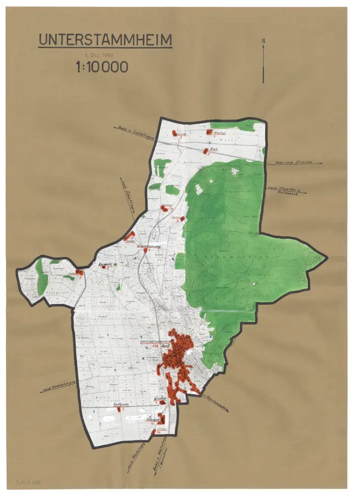 Unterstammheim: Definition der Siedlungen für die eidgenössische Volkszählung am 01.12.1950; Siedlungskarte