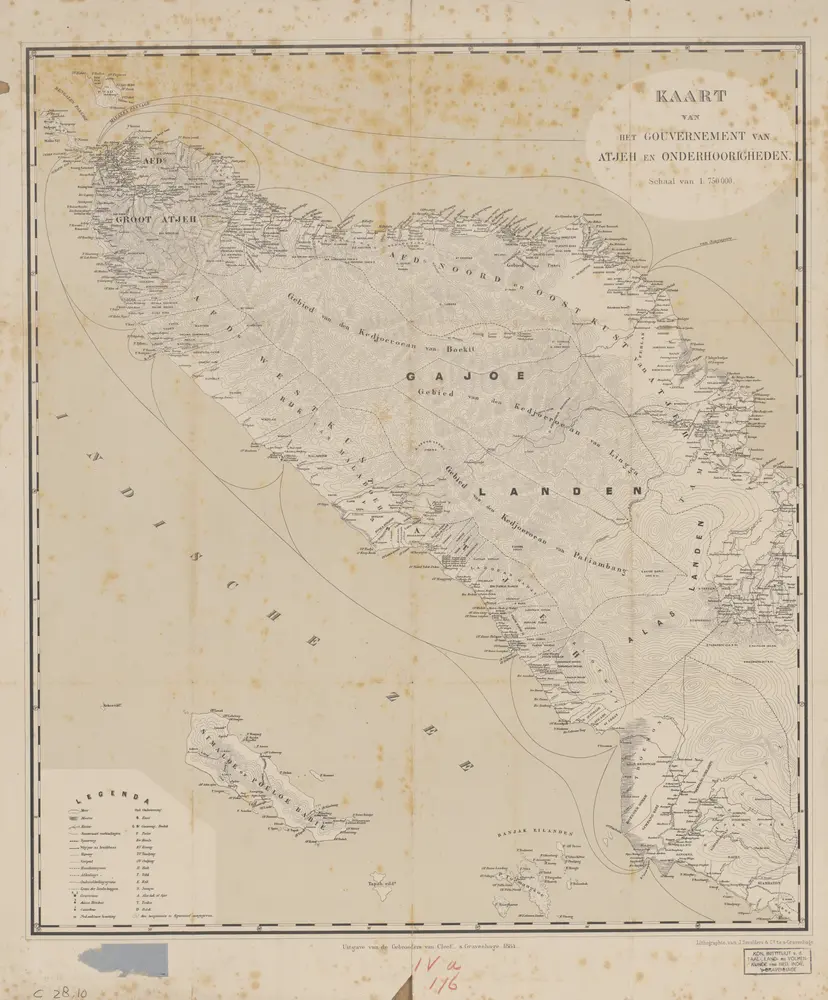 Kaart van het Gouvernement van Atjeh en Onderhoorigheden / uitgave van de Gebroeders Van Cleef ; lithographie van J. Smulders & Co