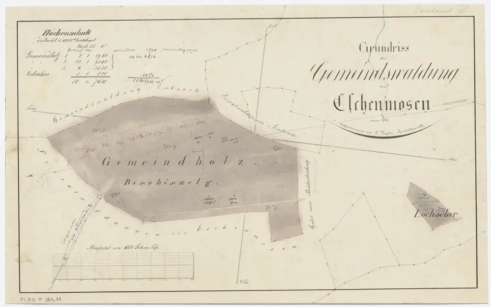 Bülach, Hochfelden: Gemeindewaldungen Bülach und Eschenmosen: Bülach: Gemeindewaldung Eschenmosen mit Gmeindholz (Gemeindholz), Birchiszelg, Lochacher (Lochacker); Grundrisse