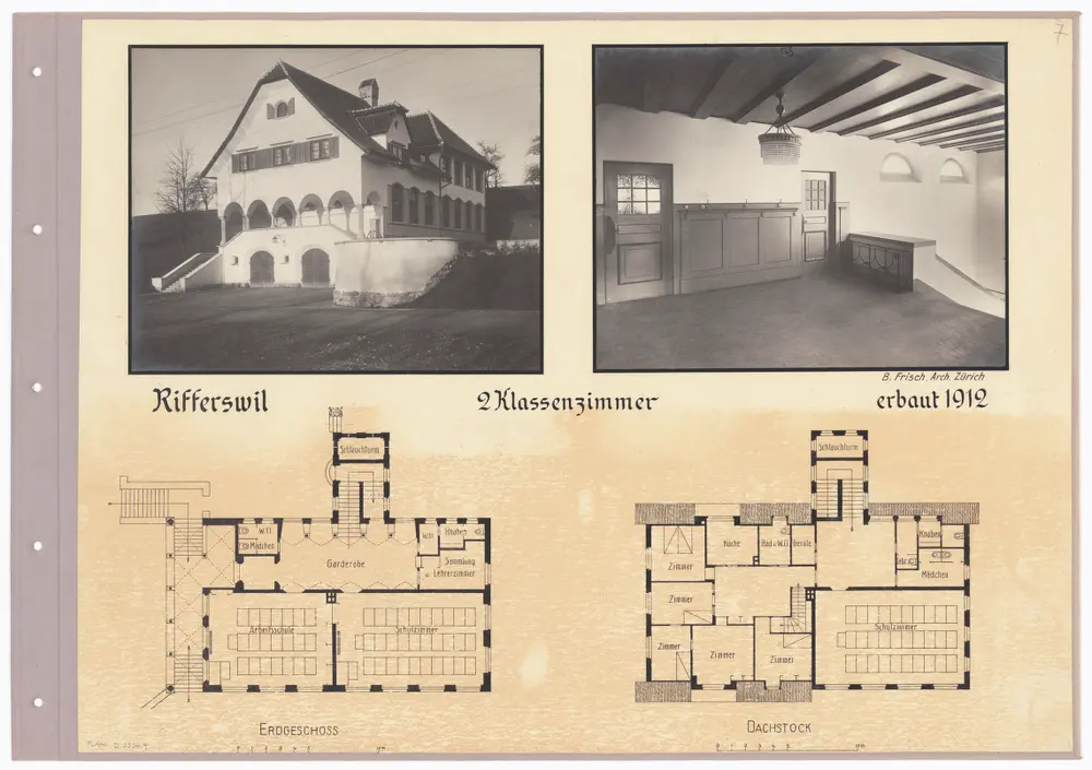 Schulhäuser des Kantons Zürich: Rifferswil, Schulhaus; Grundrisse und Fotos des Gebäudes