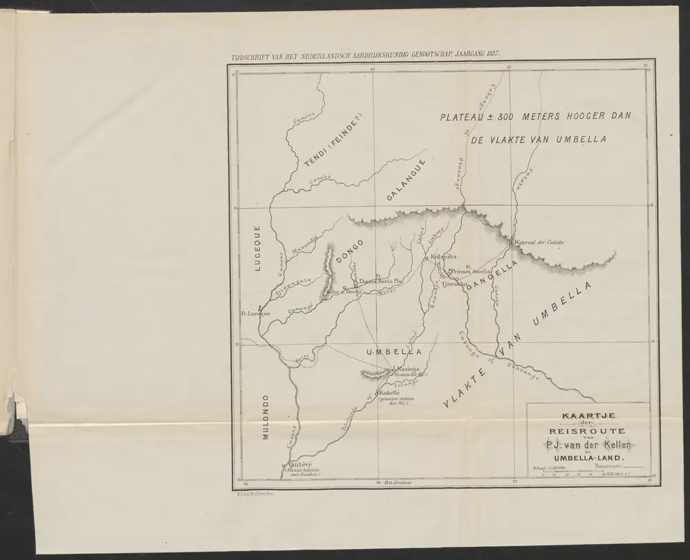 Kaartje der reisroute van P.J. van der Kellen in Umbella-Land