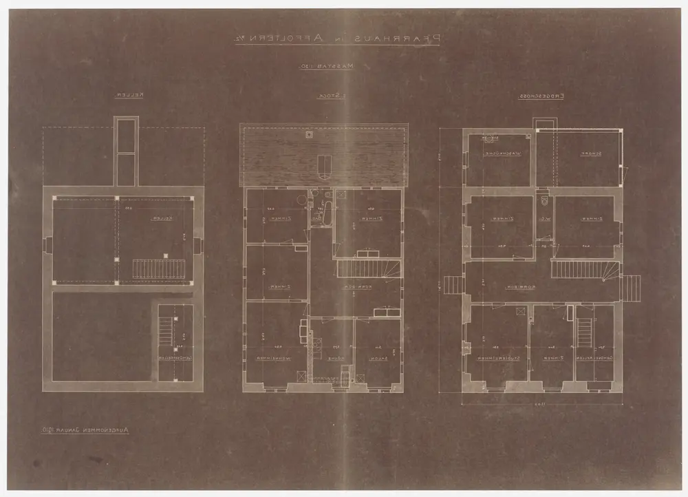 Affoltern bei Zürich: Pfarrhaus, Keller, Erdgeschoss und 1. Stock; Grundrisse